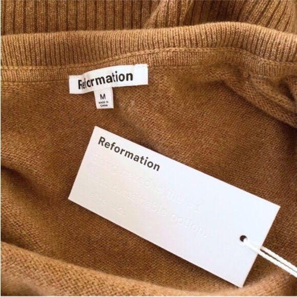 NEW Reformation Cashmere Polo Sweater Camel Medium - Picture 8 of 17